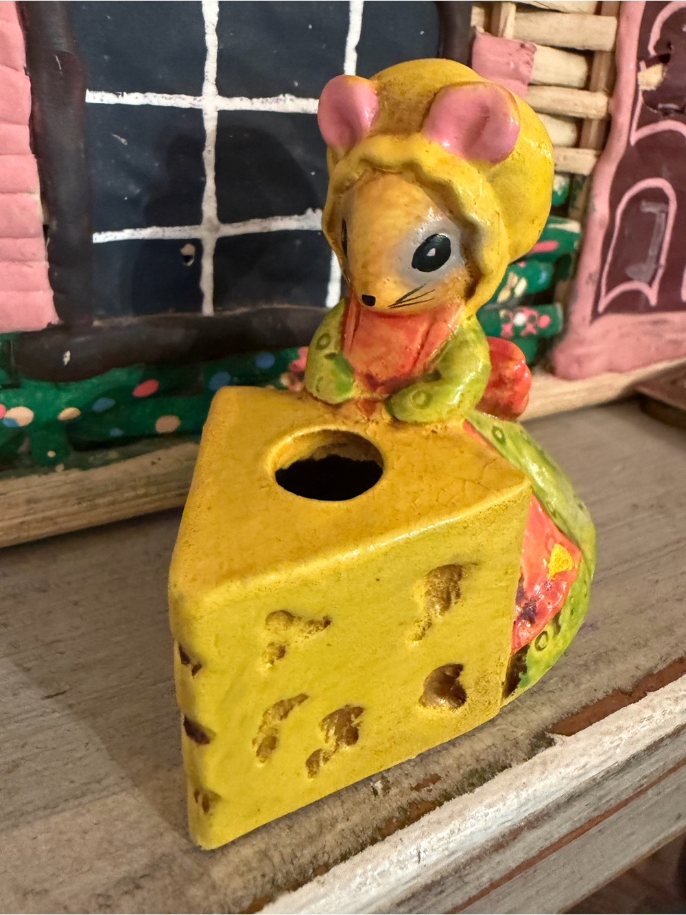 Vintage Josef original Yellow  Mouse Cheese toothpick holder